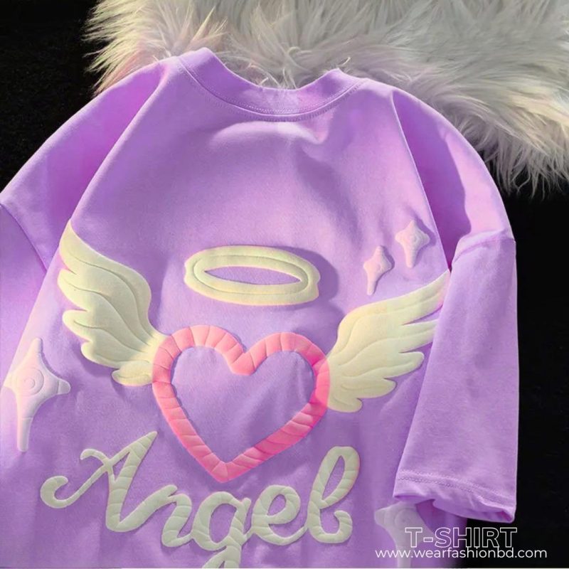Oversized Droop Shoulder Angel Love T-Shirt for Women – Trendy & Comfortable Tee - Image 3
