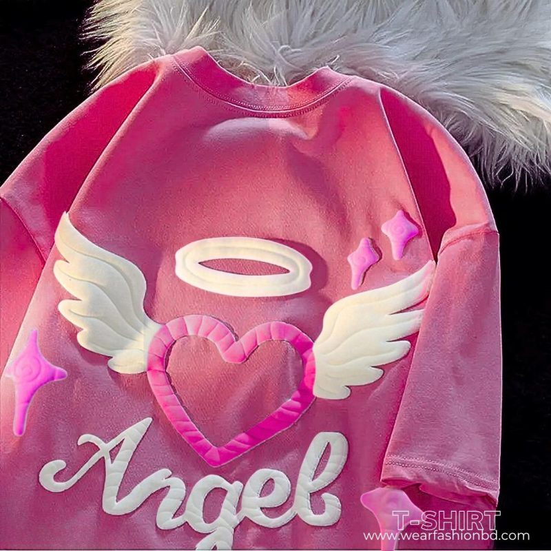 Oversized Droop Shoulder Angel Love T-Shirt for Women – Trendy & Comfortable Tee - Image 2