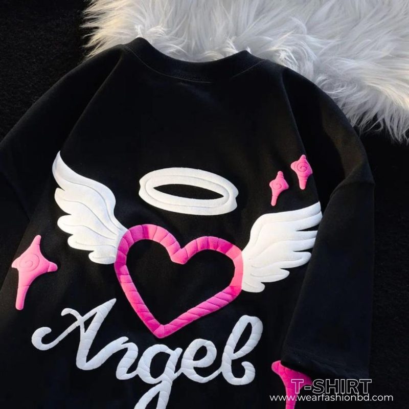 Oversized Droop Shoulder Angel Love T-Shirt for Women – Trendy & Comfortable Tee