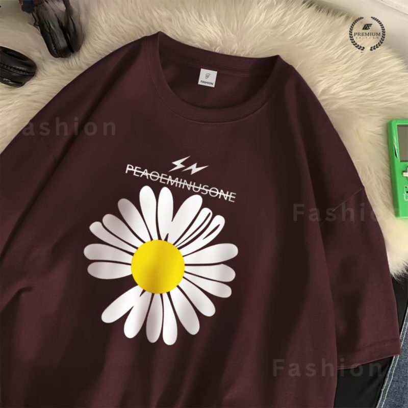 Women’s Oversized Droop Shoulder “Sunflower” T-Shirt – Casual & Trendy