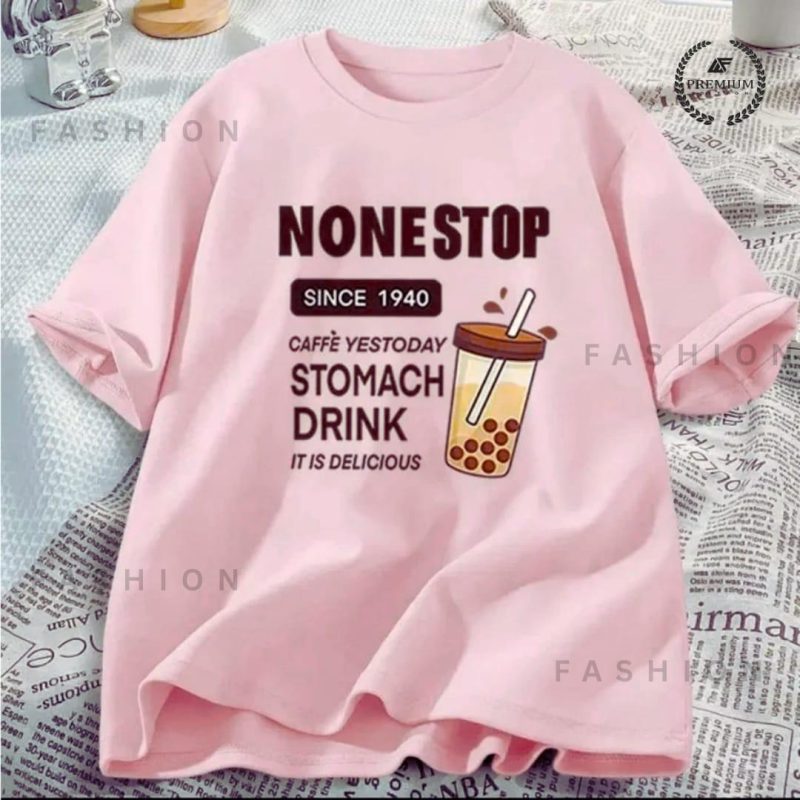 Women’s Oversized Droop Shoulder “None Stop” T-Shirt – Casual & Trendy Tee - Image 3